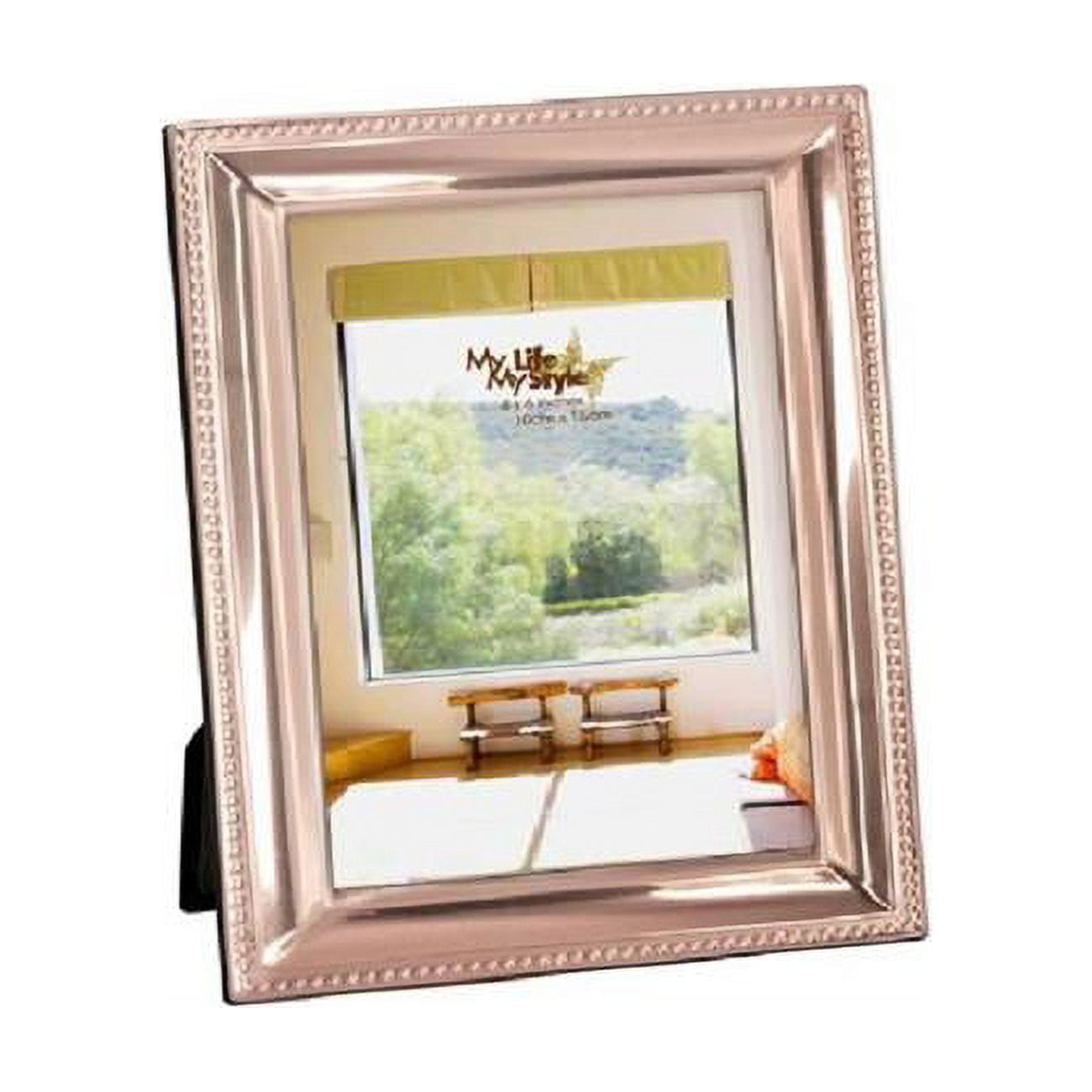 4 x 6 in. Beveled Photo Frame with Beaded Border - Aluminum & Copper Finish