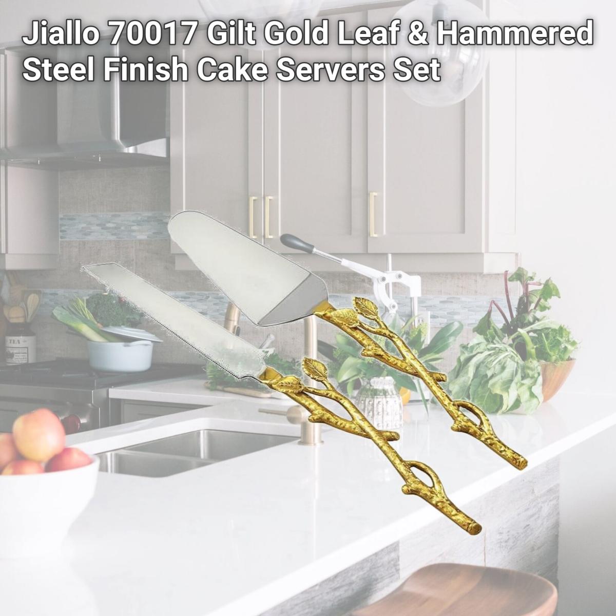 Picture of Jiallo 70017 Gilt Gold Leaf & Hammered Steel Finish Cake Servers Set