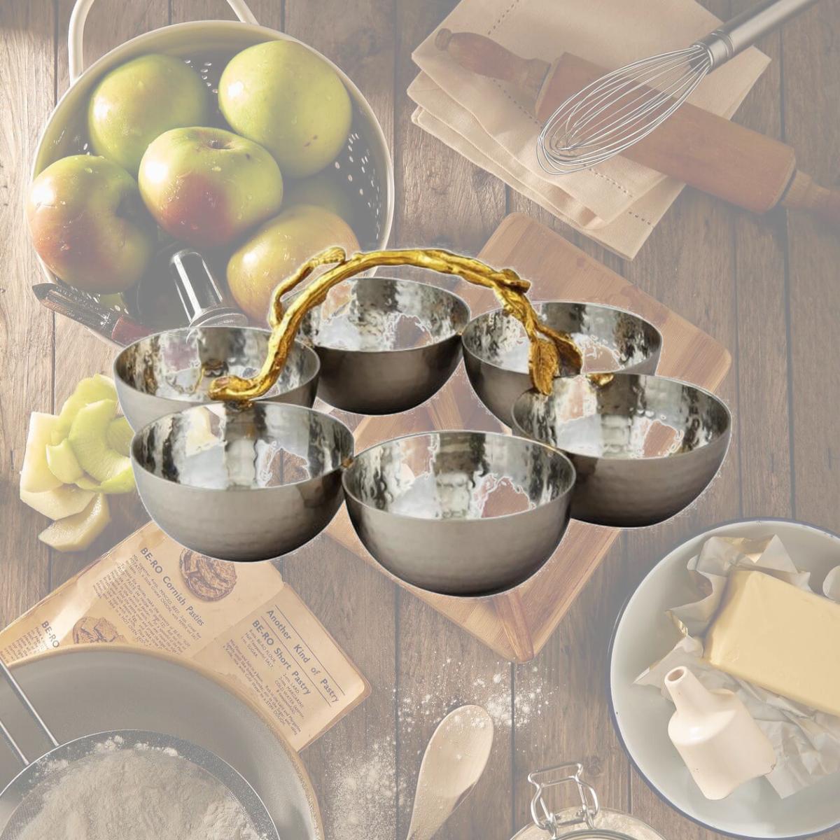 Picture of Jiallo 70046 Gilt Leaf Stainless Steel Bowl Server, Hammered - Set of 6