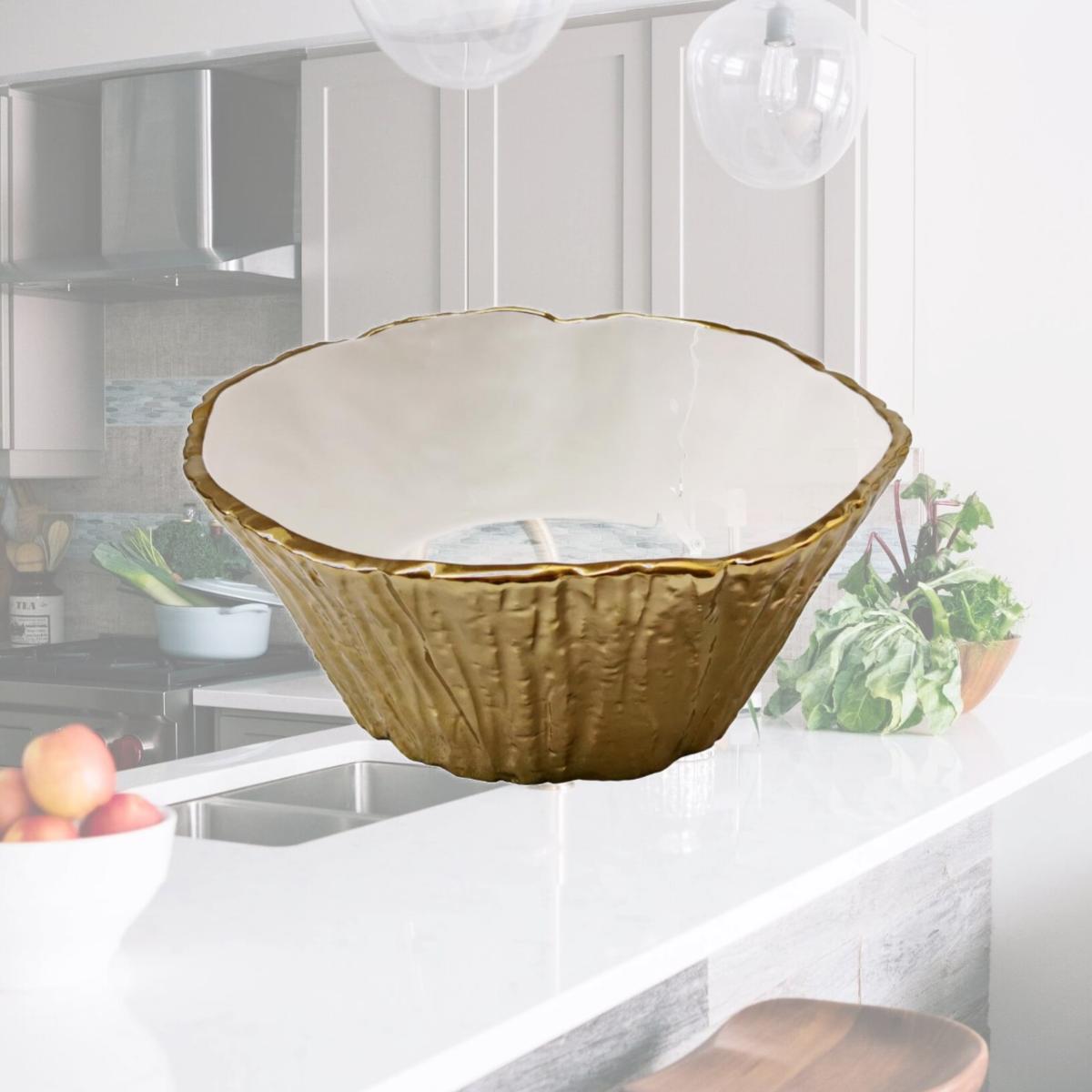 Picture of Jiallo 69003 10.5 in. Botanic Porcelain Tree Bark Bowl, Gold