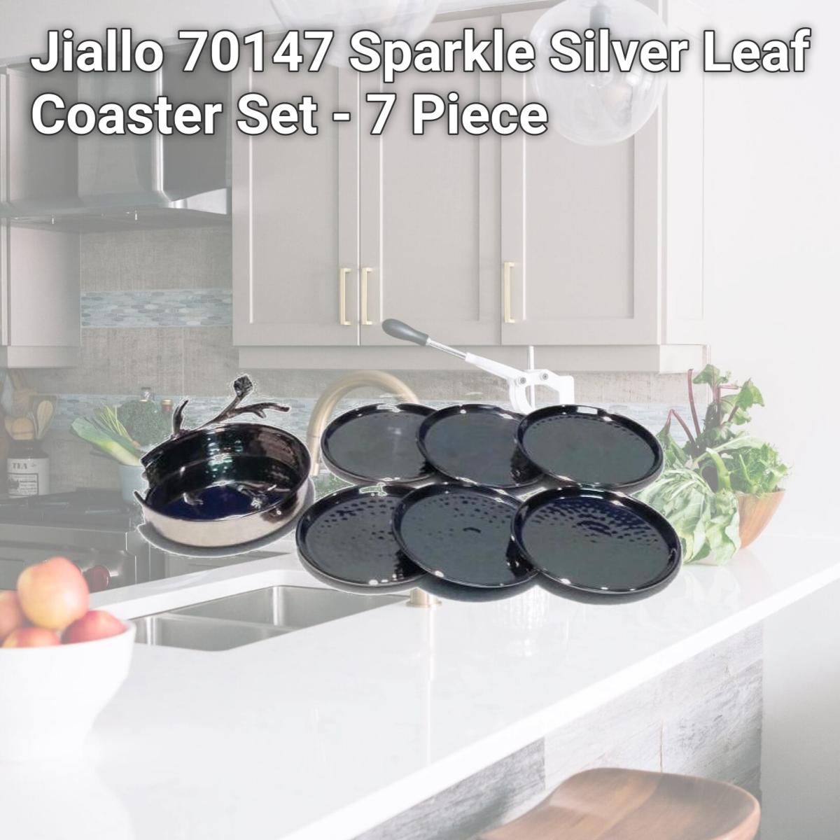 Picture of Jiallo 70147 Sparkle Silver Leaf Coaster Set - 7 Piece