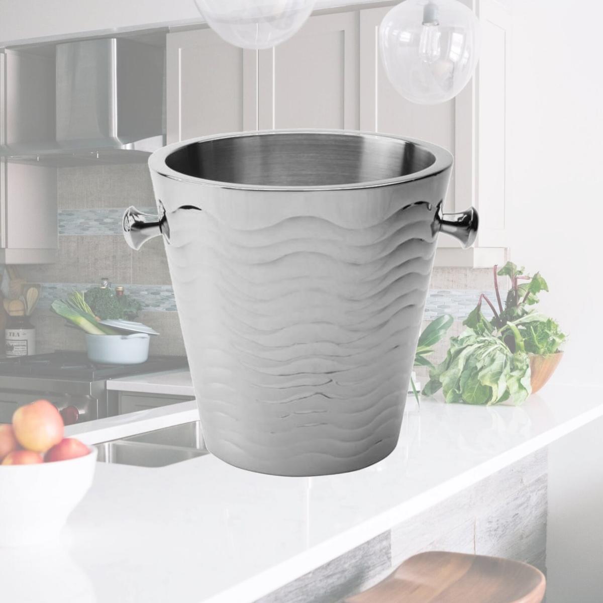 Picture of Jiallo 72720 9 in. Ripple Wave Stainless Steel Bucket, Wine & Silver