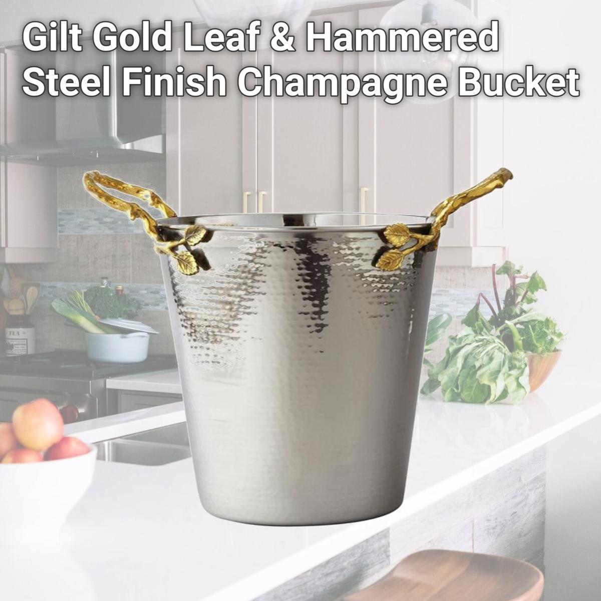 Picture of Jiallo 70026 Gilt Gold Leaf & Hammered Steel Finish Champagne Bucket