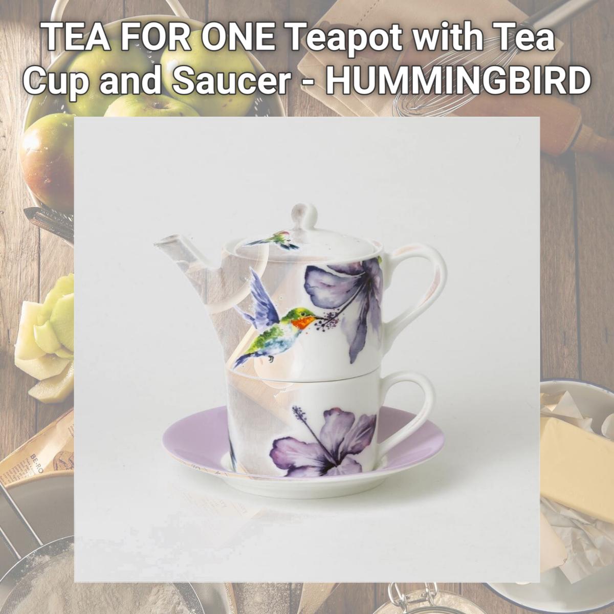 Picture of Roy Kirkham ER30121 TEA FOR ONE Teapot with Tea Cup and Saucer - HUMMINGBIRD