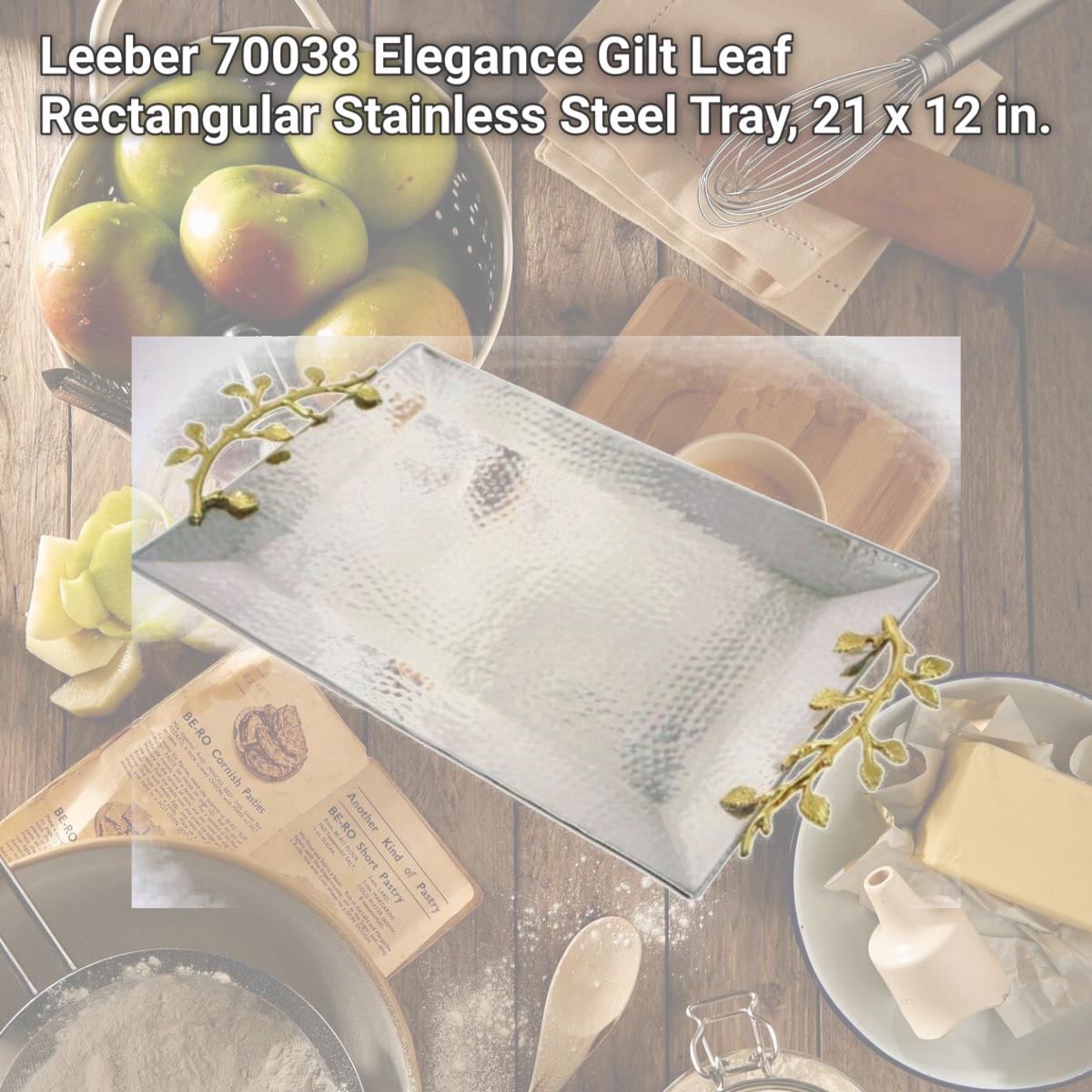 Picture of Leeber 70038 Elegance Gilt Leaf Rectangular Stainless Steel Tray, 21 x 12 in.