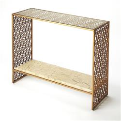 5273350 Cambria Fossil Stone & Metal Console Table, Gold - 32.5 X 36 X 13 In.