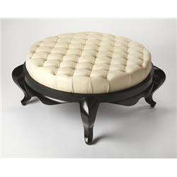 5298350 Gervais White Leather Round Cocktail Ottoman - 21 X 41 In.