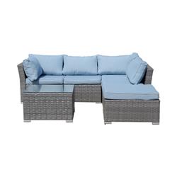 Bas2513gylb Jicaro Outdoor Wicker Sectional Sofa Set, Grey & Light Blue - 5 Piece
