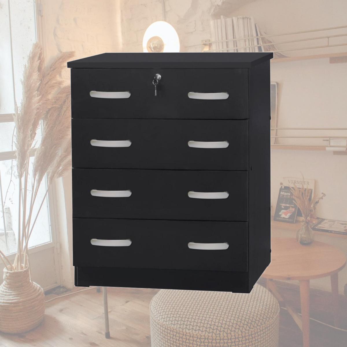 Picture of Better Home 673400596345 39 x 29 x 16 in. Cindy 4 Drawer Chest Wooden Dresser with Lock, Black