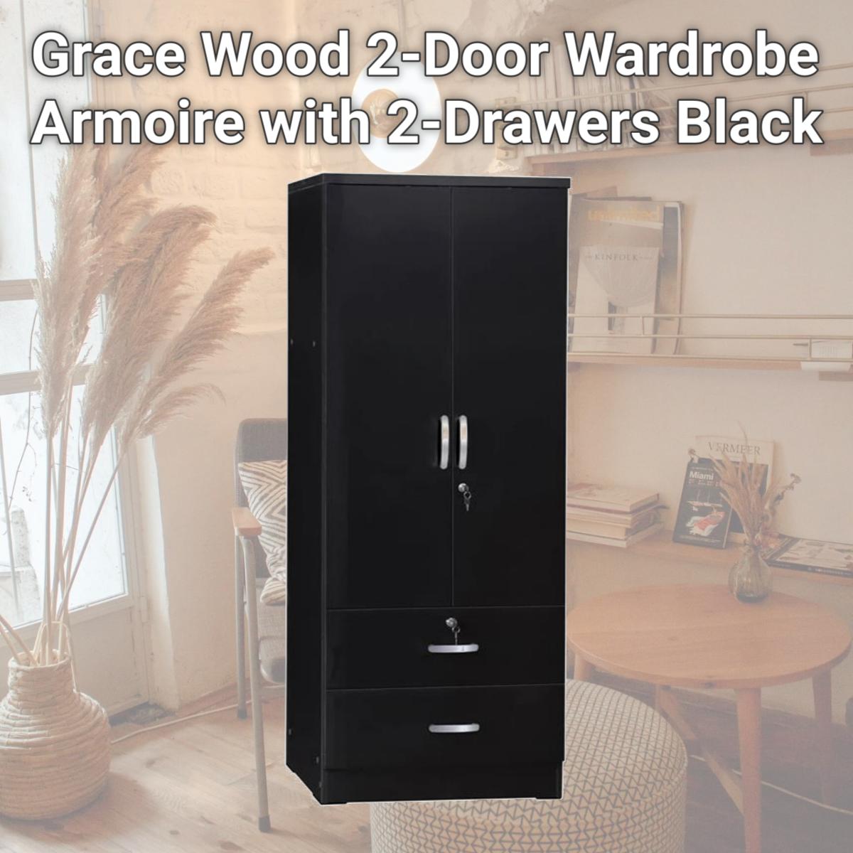 Picture of Better Home NW-108-BLK Grace Wood 2-Door Wardrobe Armoire with 2-Drawers, Black