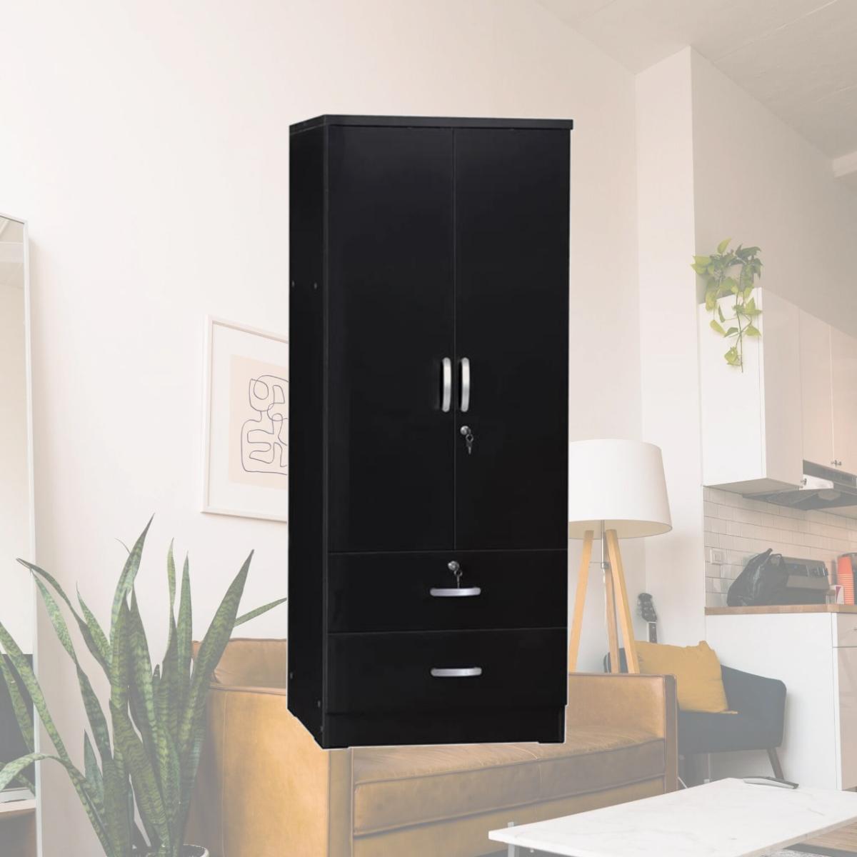Picture of Better Home NW-108-BLK Grace Wood 2-Door Wardrobe Armoire with 2-Drawers, Black