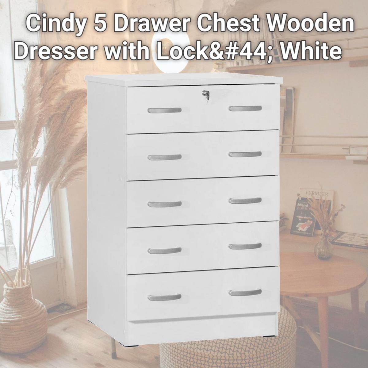 Picture of Better Home WC5-WHT Cindy 5 Drawer Chest Wooden Dresser with Lock&#44; White