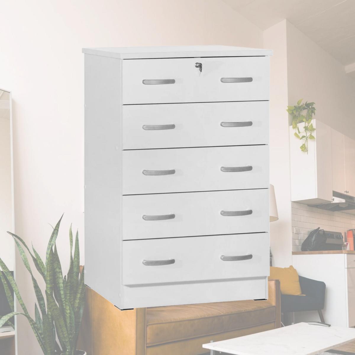 Picture of Better Home WC5-WHT Cindy 5 Drawer Chest Wooden Dresser with Lock&#44; White