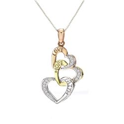 Pd0102317 0.10 Cttw Diamond Silver Tri Color Triple Heart Pendant
