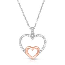 Pd0102665 0.1 Cttw Diamond Double Heart Pendant Silver & Rose Plate