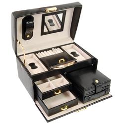543674-1 Lizard Print Calf Jewelry Box With Handle - Black