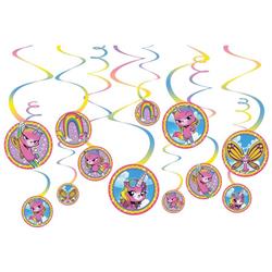 307516 Rainbow Butterfly Unicorn Kitty Hanging Swirl Decorations, Pack Of 12