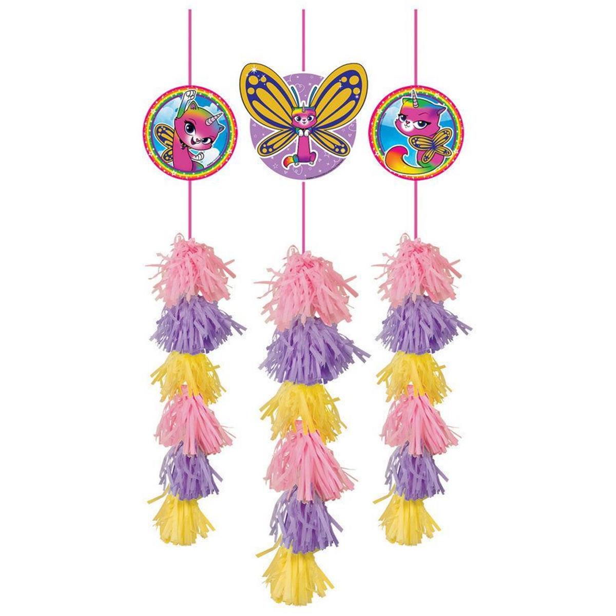 307502 Rainbow Butterfly Unicorn Kitty Hanging Tassel Decorations, Pack Of 3
