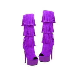 Highest Heel 410932 Womens 6 In. Micro Suede Western Fringe Boot - Size 6
