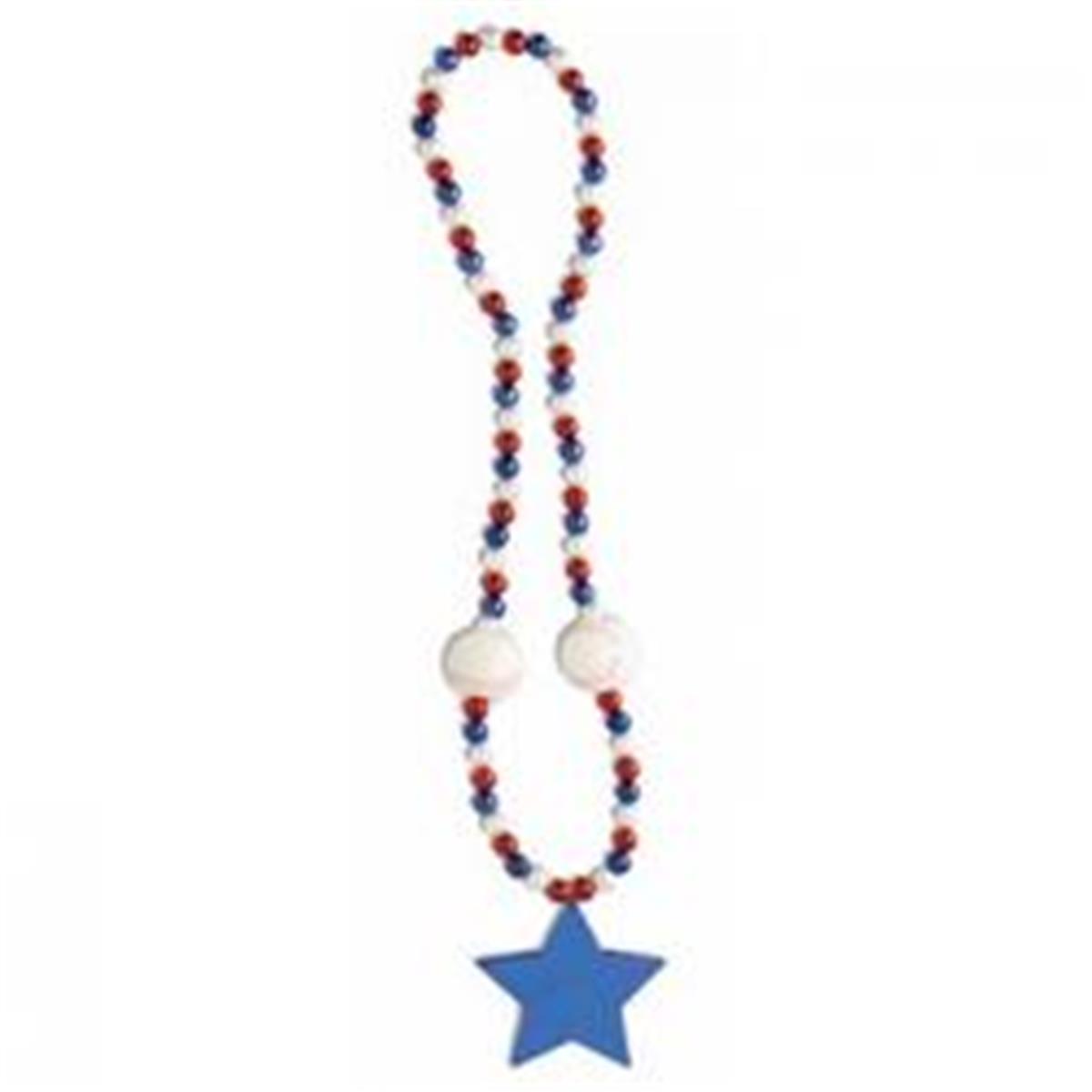 311170 40 In. Patriotic Baseball & Star Bead Necklace