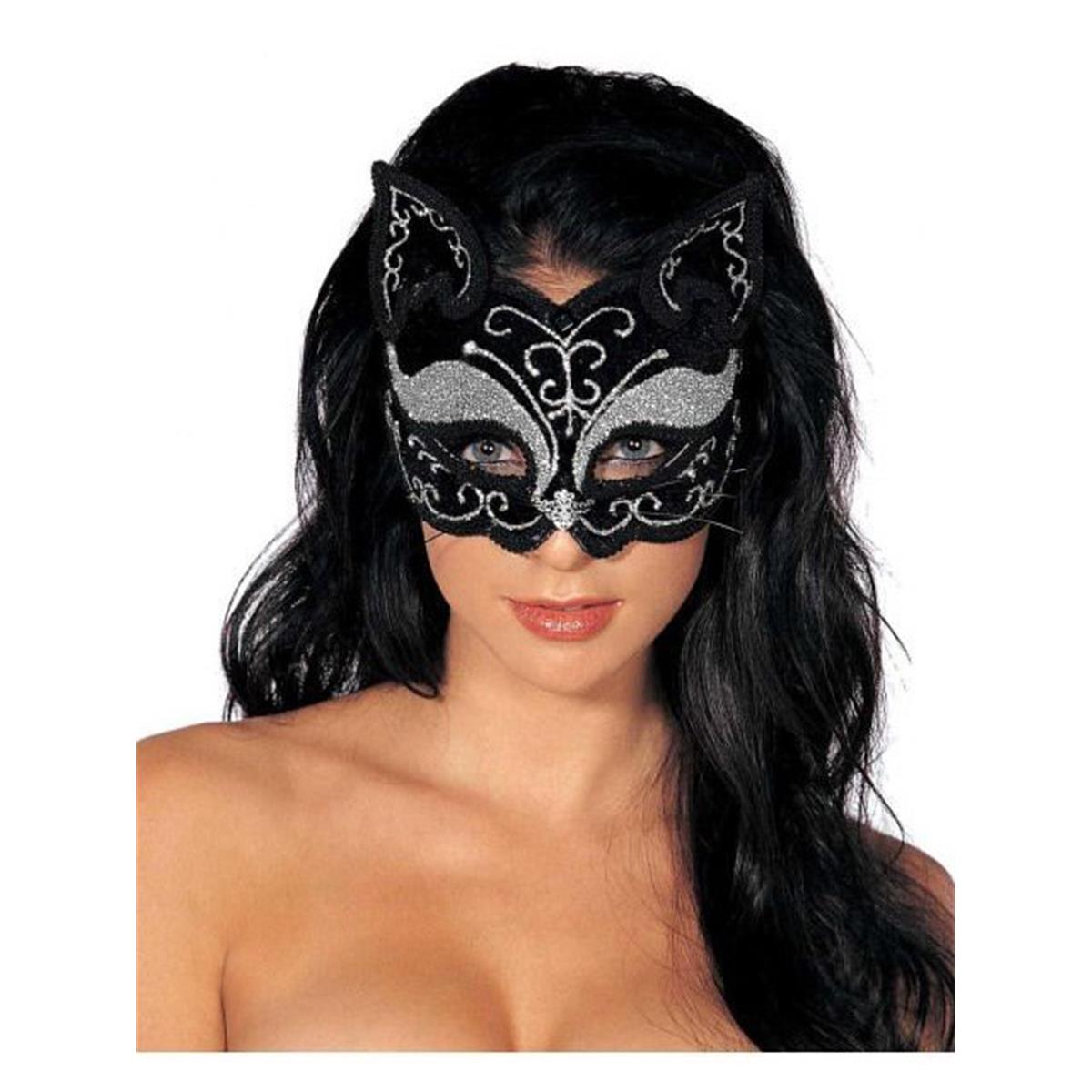 271596 Mardi Gras Adult Mask - Glitzy Cat Black