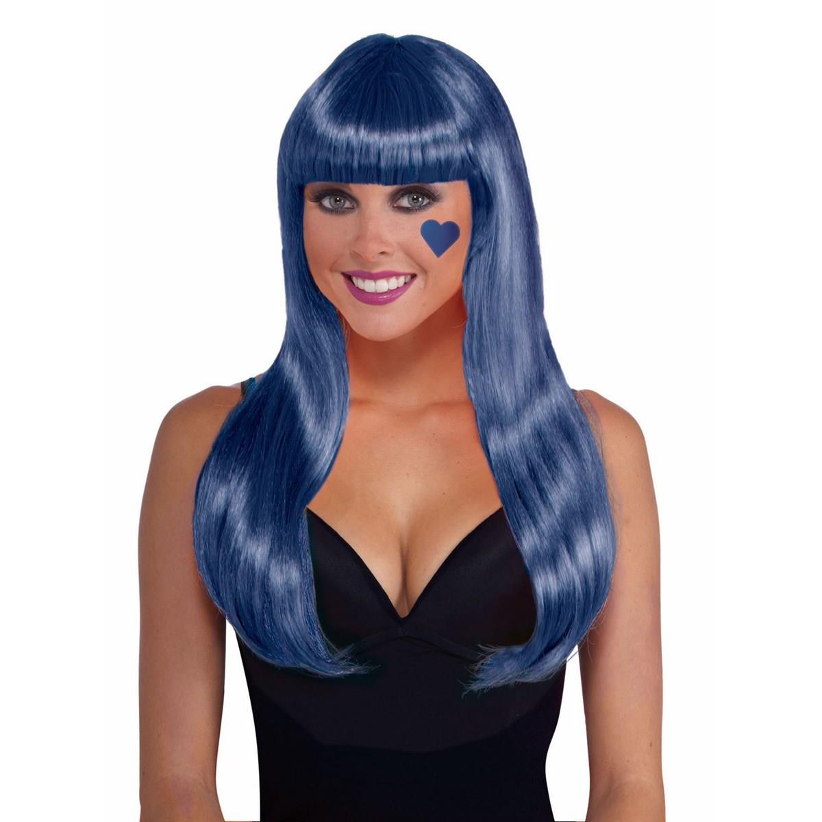 277224 Neon Blue Long Adult Wig, Normal Size