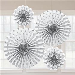 265783 White Glitter Paper Fan Decorations - Pack Of 4