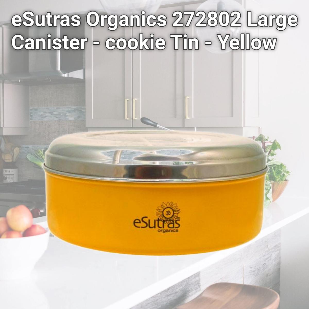Picture of eSutras Organics 272802 Large Canister - cookie Tin - Yellow
