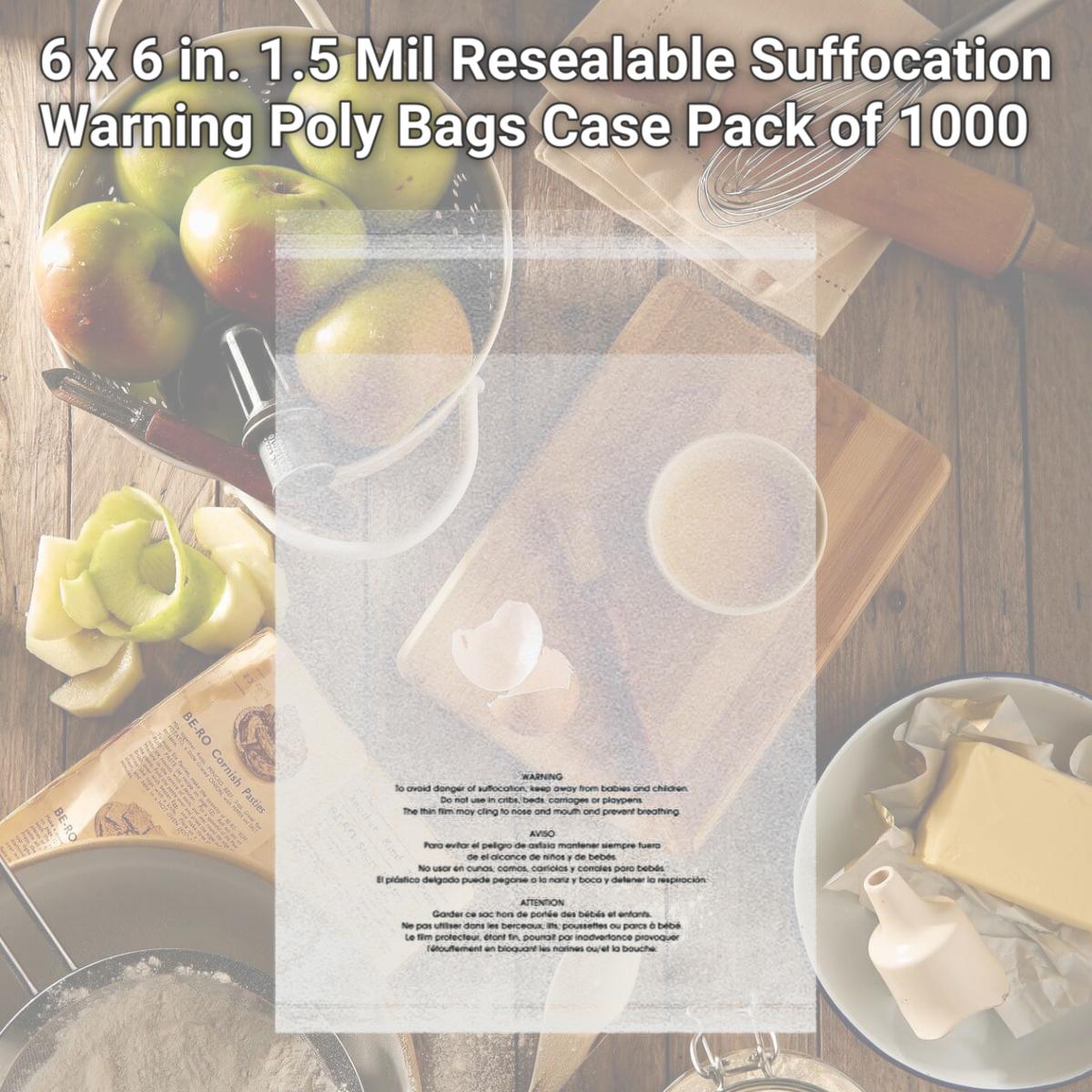 Picture of Box Partners PMR060615 6 x 6 in. 1.5 Mil Resealable Suffocation Warning Poly Bags Case, Pack of 1000