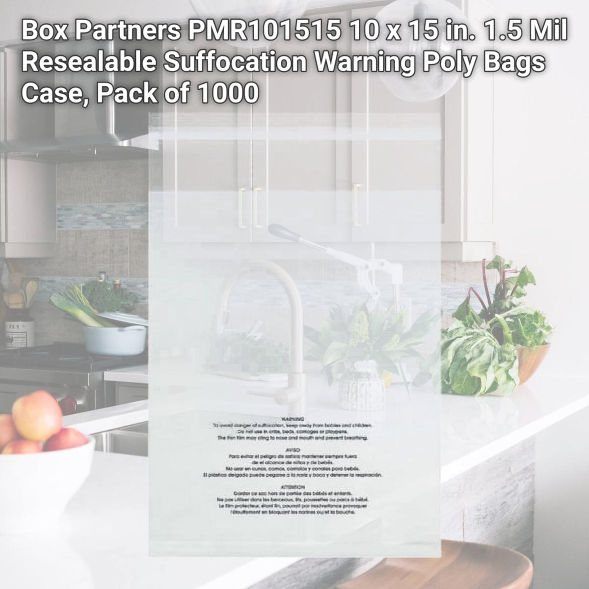 Picture of Box Partners PMR101515 10 x 15 in. 1.5 Mil Resealable Suffocation Warning Poly Bags Case, Pack of 1000