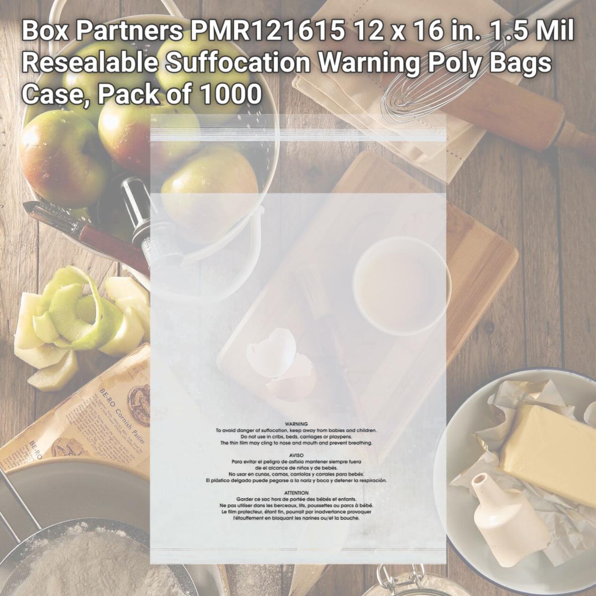 Picture of Box Partners PMR121615 12 x 16 in. 1.5 Mil Resealable Suffocation Warning Poly Bags Case, Pack of 1000