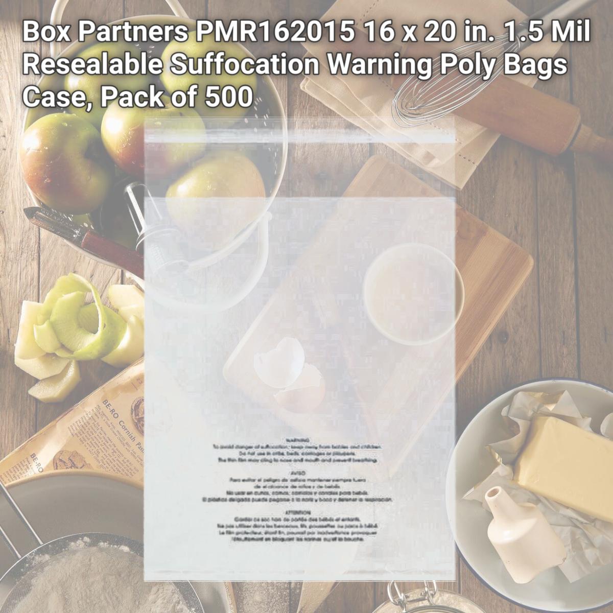 Picture of Box Partners PMR162015 16 x 20 in. 1.5 Mil Resealable Suffocation Warning Poly Bags Case, Pack of 500
