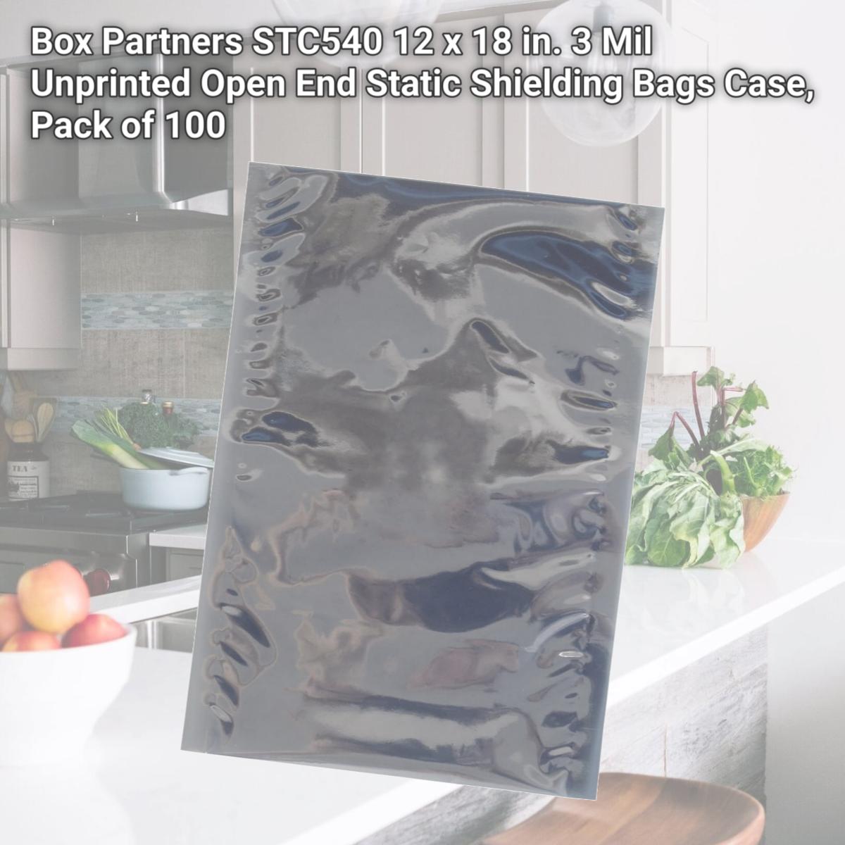 Picture of Box Partners STC540 12 x 18 in. 3 Mil Unprinted Open End Static Shielding Bags Case, Pack of 100