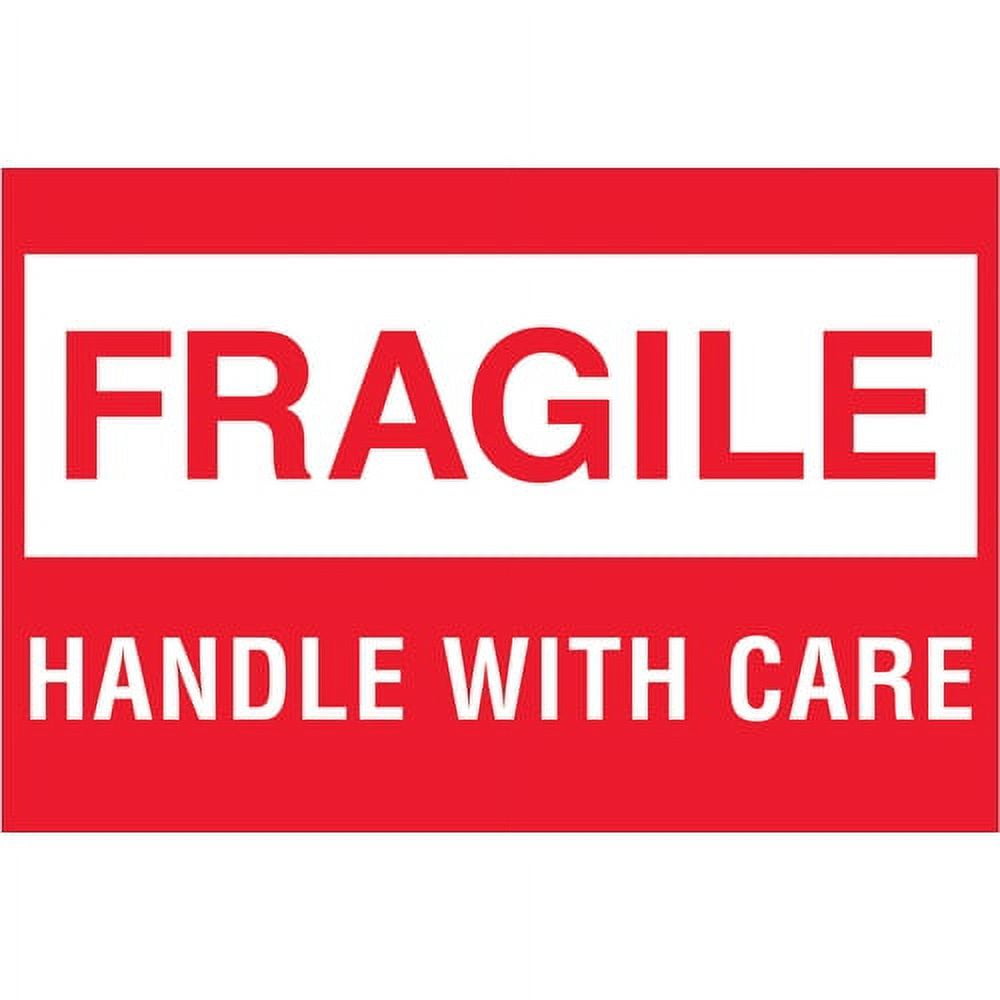 2 x 3 in. - Fragile - Handle with Care Labels - Red & White - Roll of 500