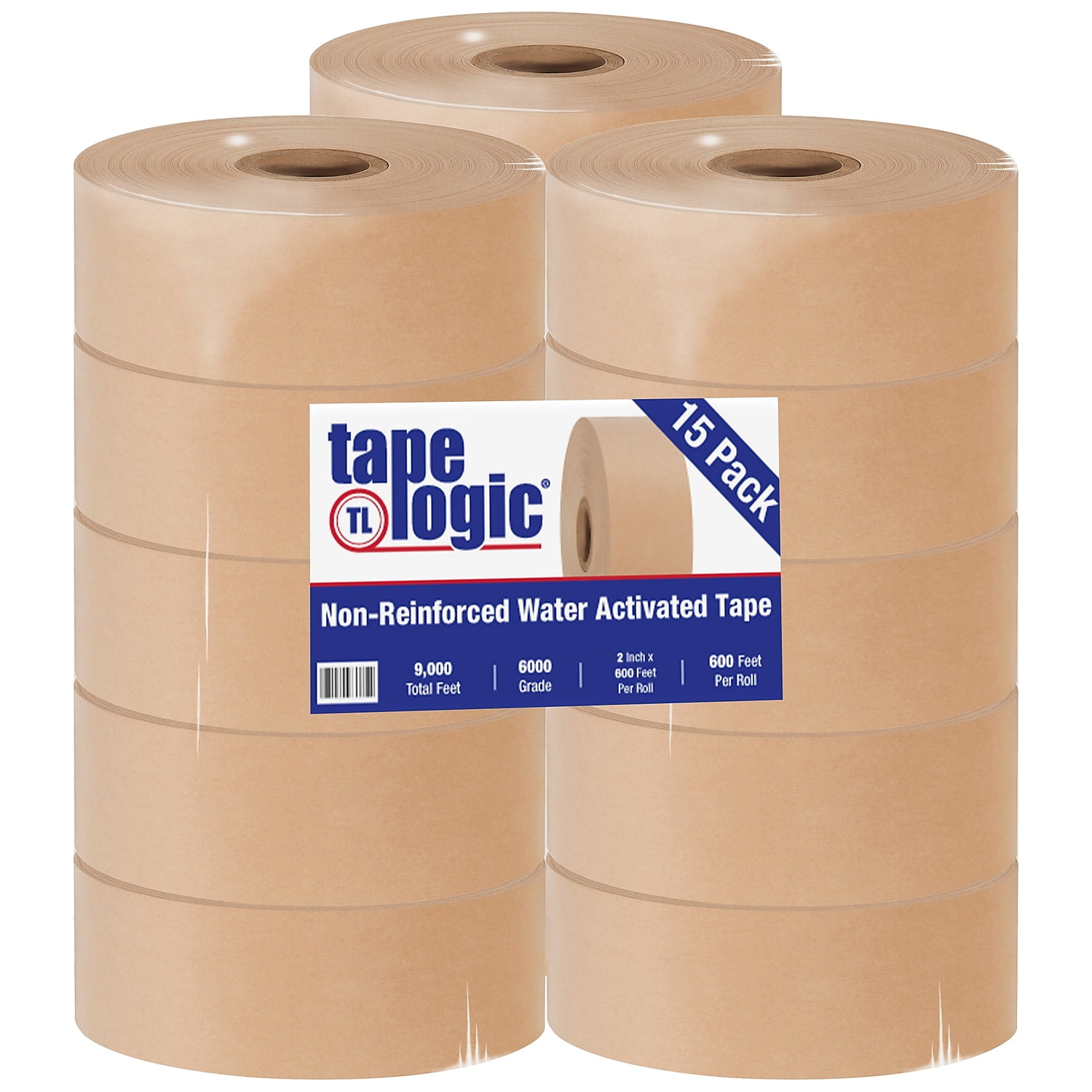 Tape Logic T26000 2 In. X 600 Ft. Kraft No.6000 Non Reinforced Water Activated Tape, Kraft - Case Of 15