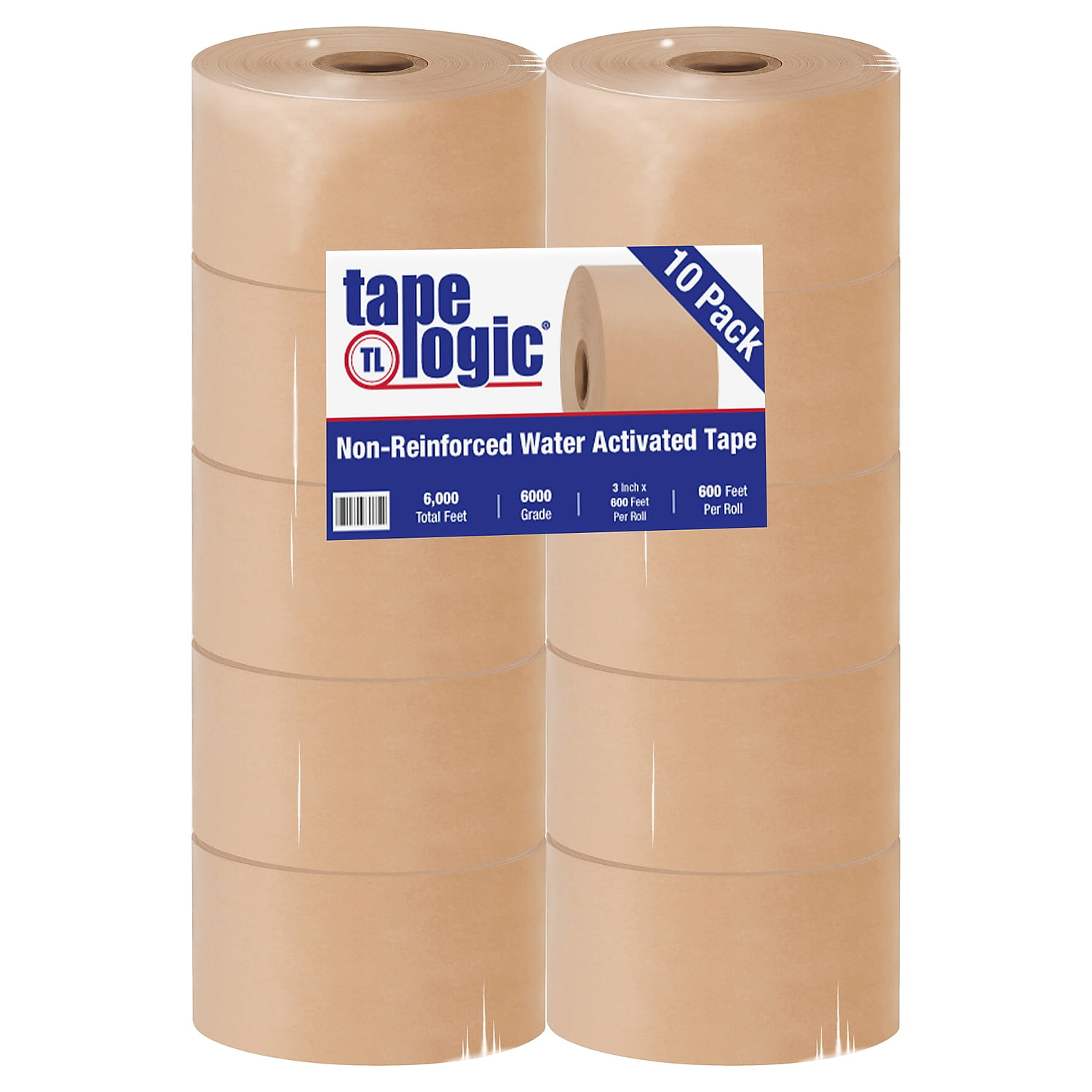 Tape Logic T36000 3 In. X 600 Ft. Kraft No.6000 Non Reinforced Water Activated Tape, Kraft - Case Of 10