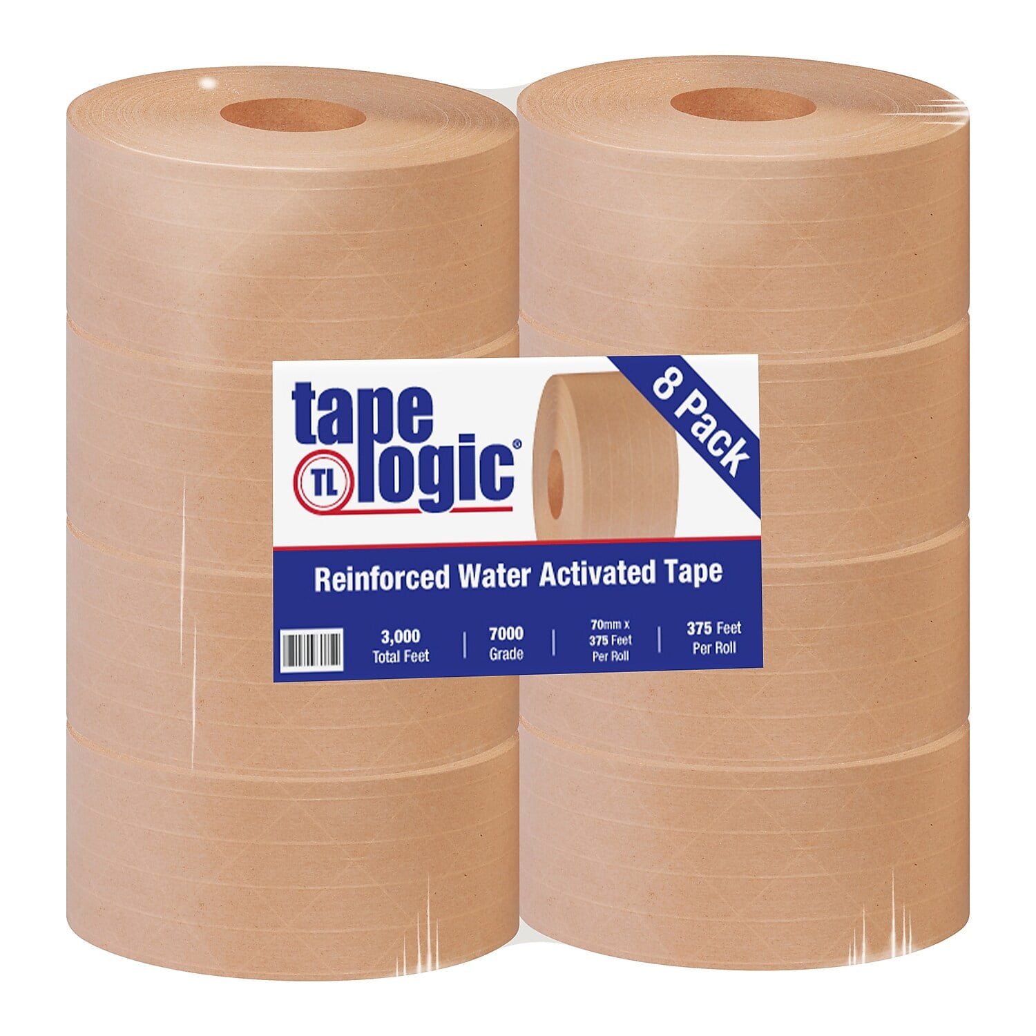 Tape Logic T9067000 70 Mm X 375 Ft. Kraft No.7000 Reinforced Water Activated Tape, Kraft - Case Of 8