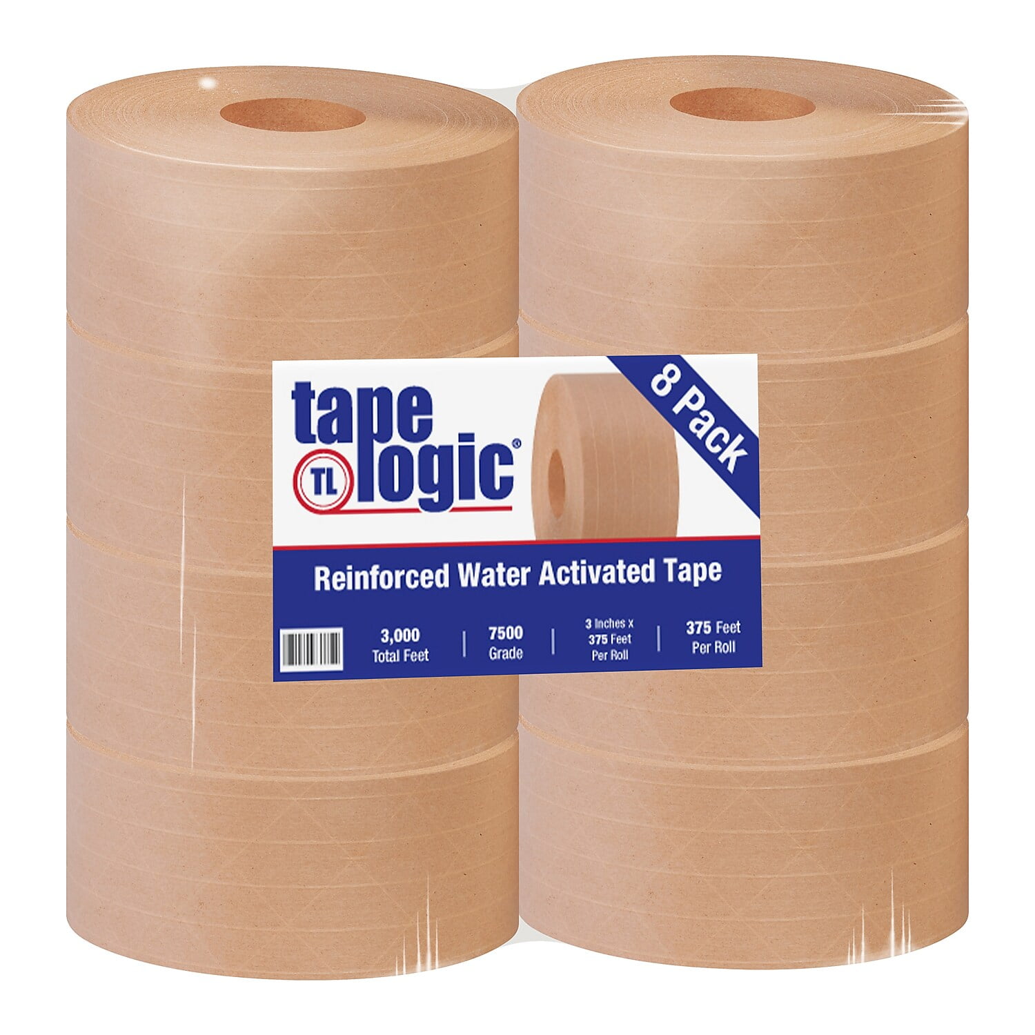 Tape Logic T9067500 3 In. X 375 Ft. Kraft No.7500 Reinforced Water Activated Tape, Kraft - Case Of 8