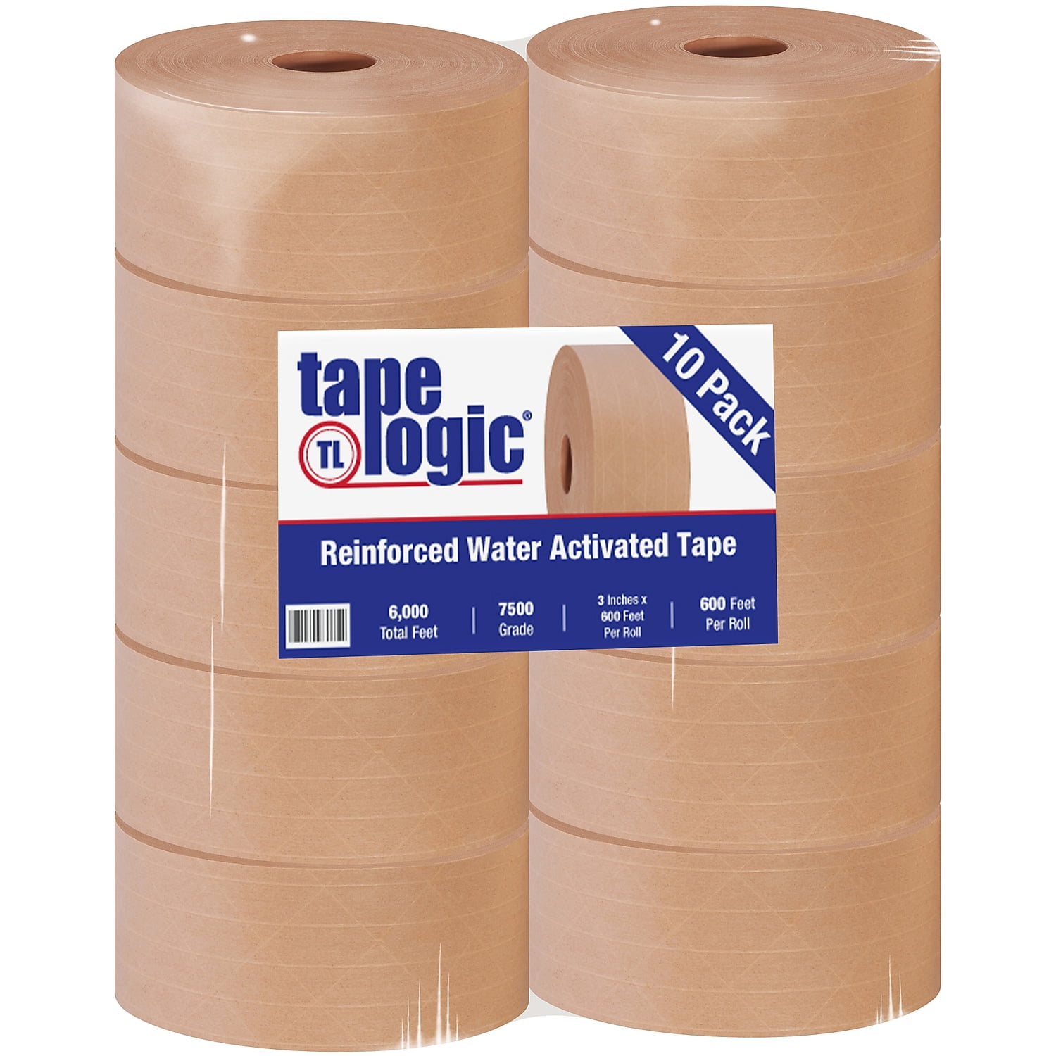 Tape Logic T9087500 3 In. X 600 Ft. Kraft No.7500 Reinforced Water Activated Tape, Kraft - Case Of 10