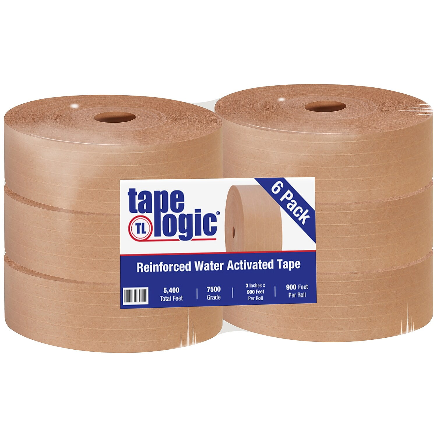 Tape Logic T9097500 3 In. X 900 Ft. Kraft No.7500 Reinforced Water Activated Tape, Kraft - Case Of 6
