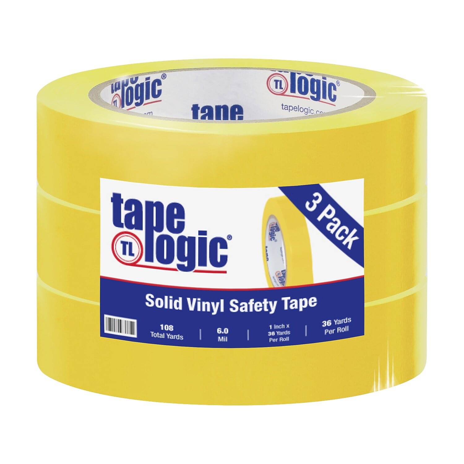 1 In. X 36 Yards Yellow Solid Vinyl Safety Tape - Pack Of 3