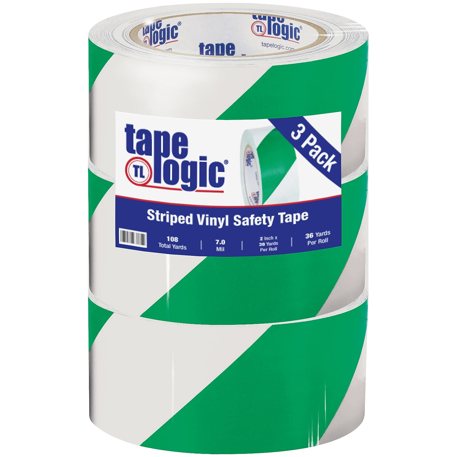 Tape Logic T92363pkgw 2 In. X 36 Yards Green & White Striped Vinyl Safety Tape - Pack Of 3