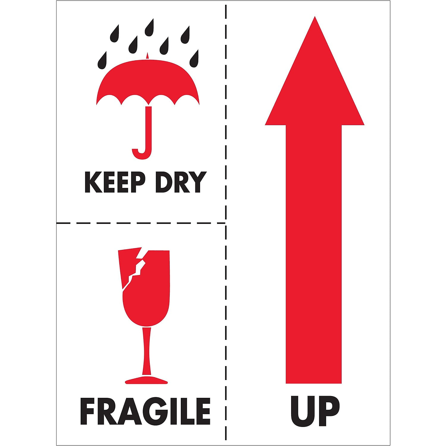 Tape Logic DL2152 3 x 4 in. - Keep Dry Fragile Labels, Red, White & Black - Roll of 500