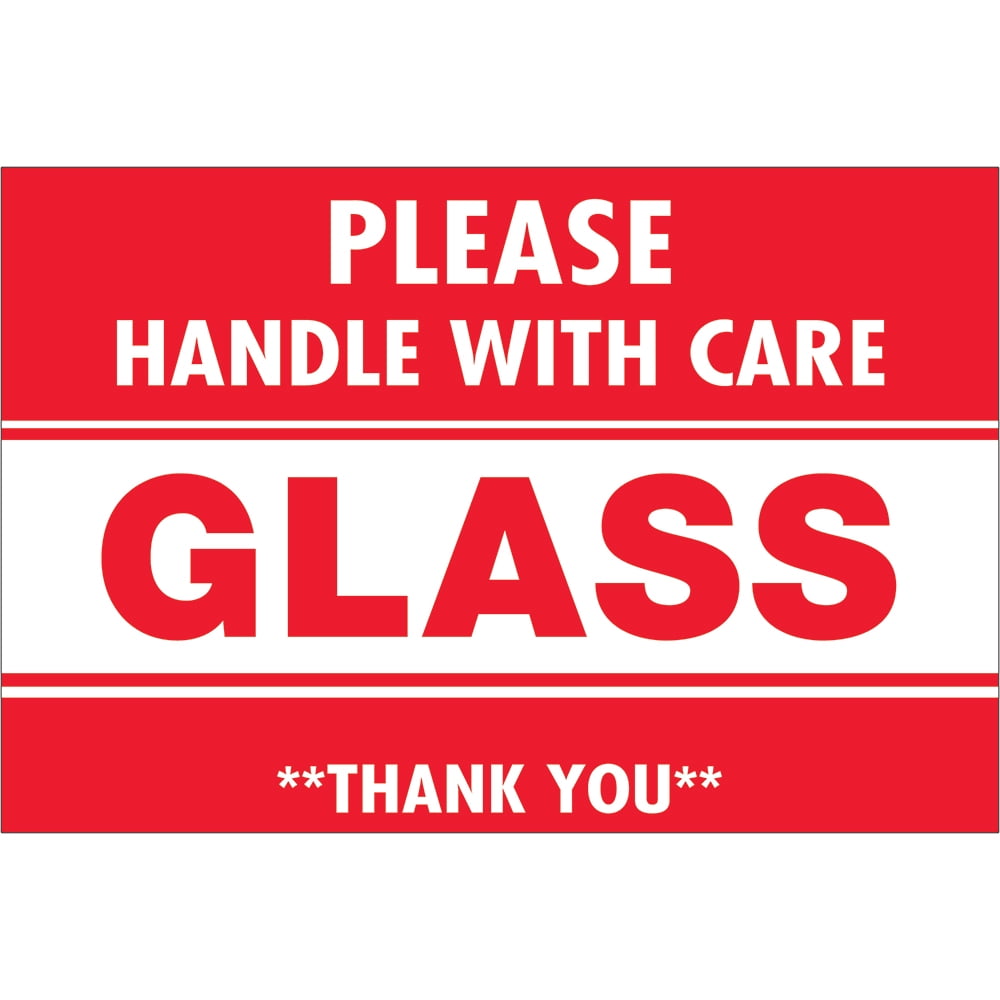 Tape Logic DL2164 2 x 3 in. - Glass - Handle with Care Labels, Red & White - Roll of 500