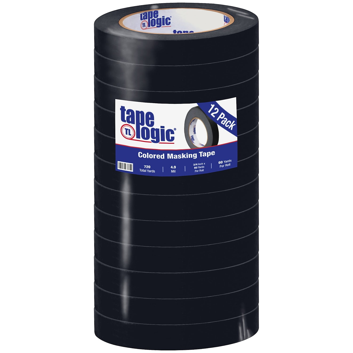 UPC 848109023496 product image for Tape Logic T93400312PKB 0.75 in. x 60 yards Black Masking Tape - Pack of 12 | upcitemdb.com