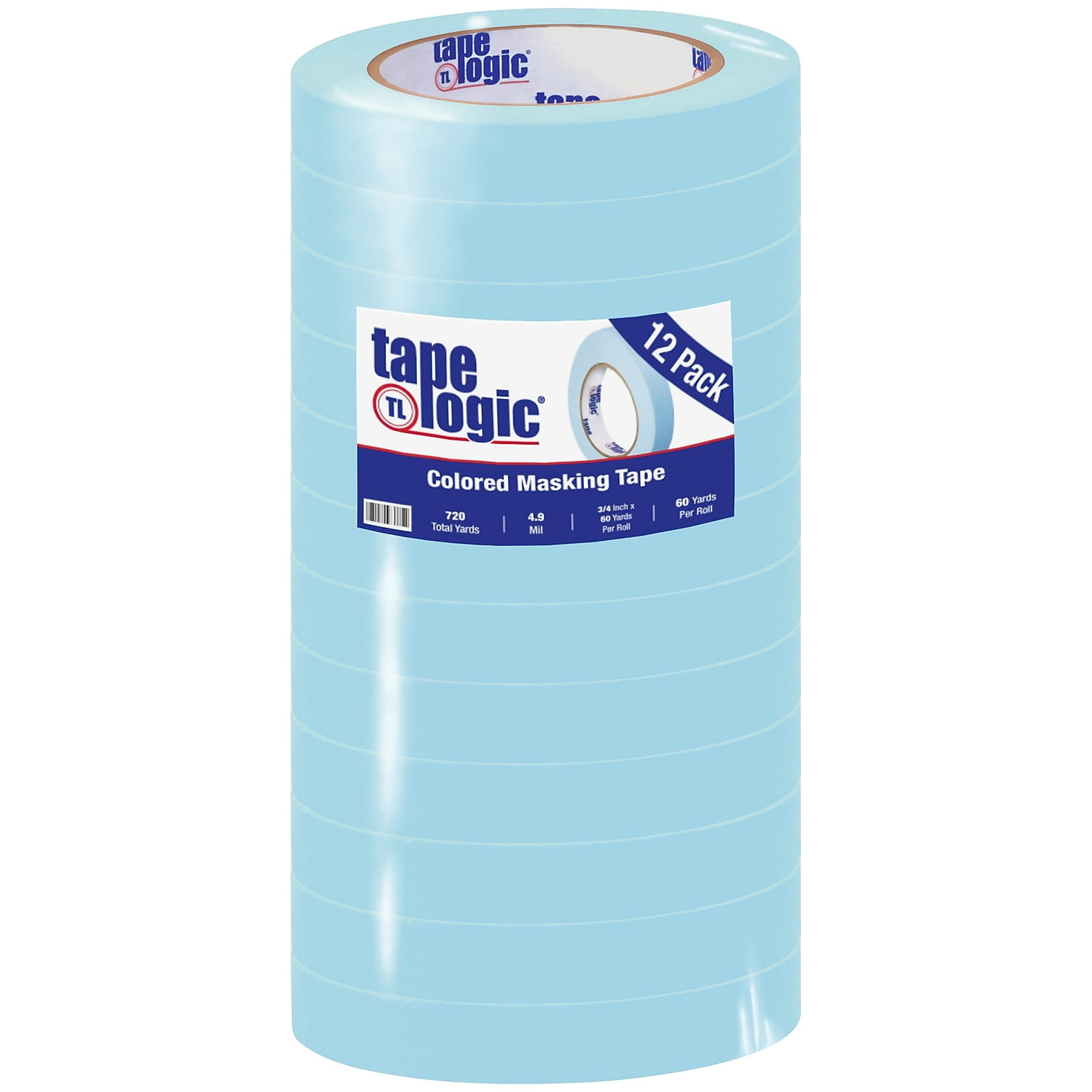 Tape Logic T93400312pkh 0.75 In. X 60 Yards Light Blue Masking Tape - Pack Of 12