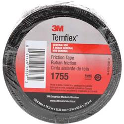 Scotch T9641755 0.75 In. X 60 Ft. Black 1755 Cotton Friction Tape - Case Of 20