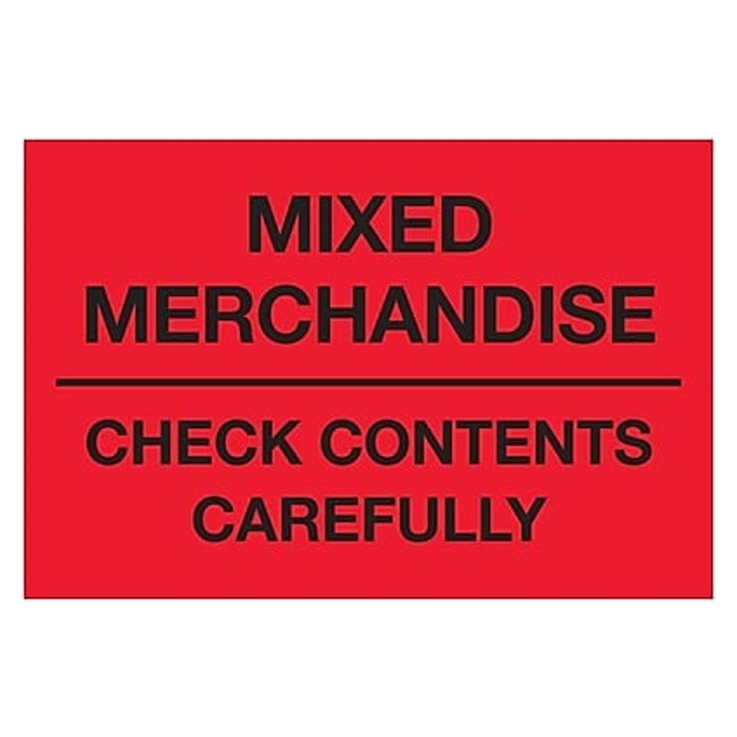 Dl1621 2 X 3 In. Mixed Merchandise Check Contents Carefully Labels, Fluorescent Red