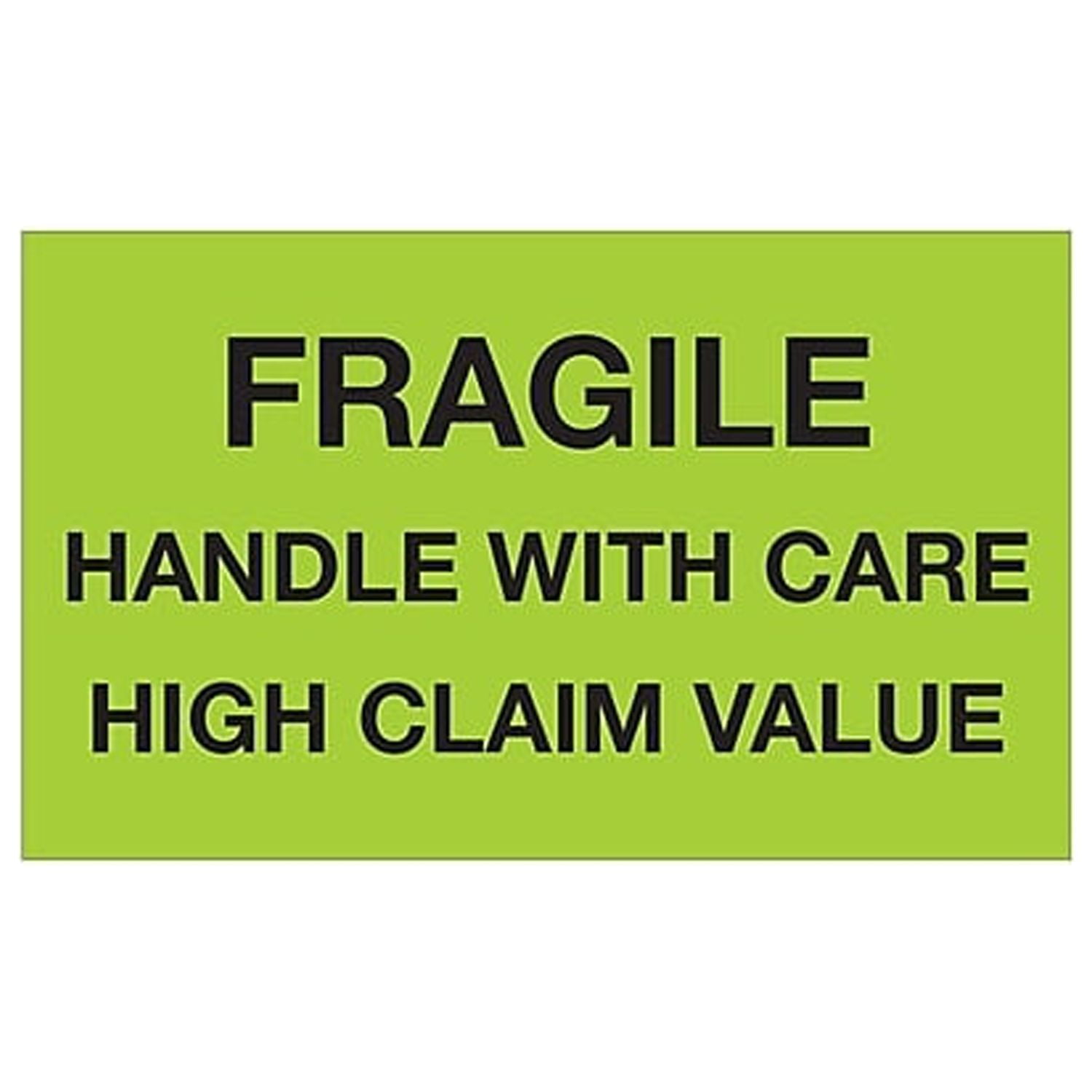 Dl1641 3 X 5 In. Fragile Handle With Care High Claim Value Labels, Fluorescent Green