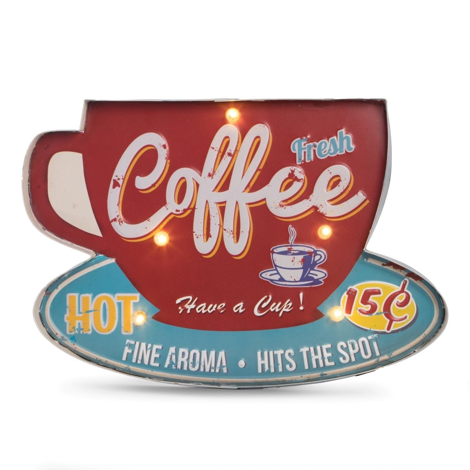 Bey-berk International Wd504 Coffee Led Lighted Metal Sign - Multi Color